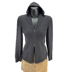 Julie & Jack 100% Cashemere Hooded Zip-up Double Grey Ribbed Cardigan Sweater L